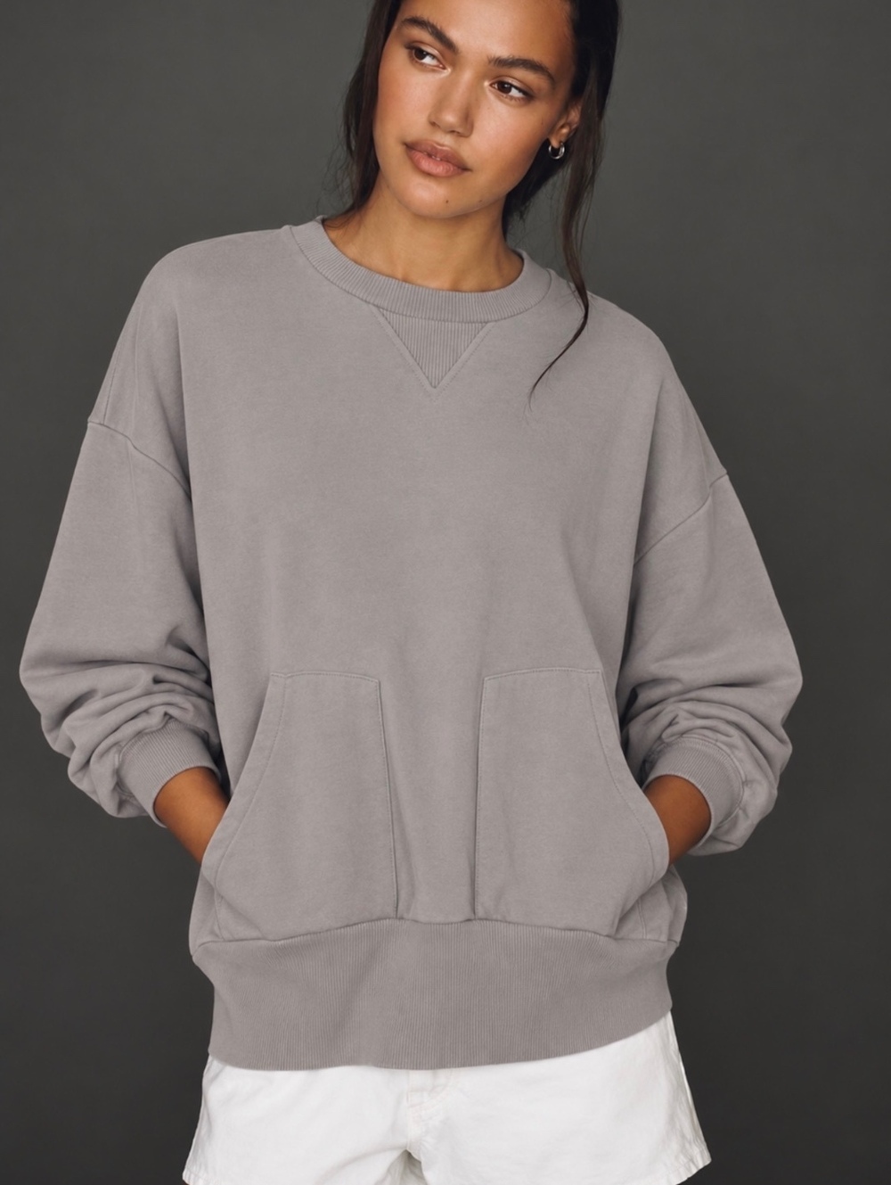 Zara Gray Oversized Sweatshirt with Front Pockets
